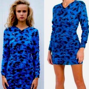 NWOT floral print ruched Zara mini dress.